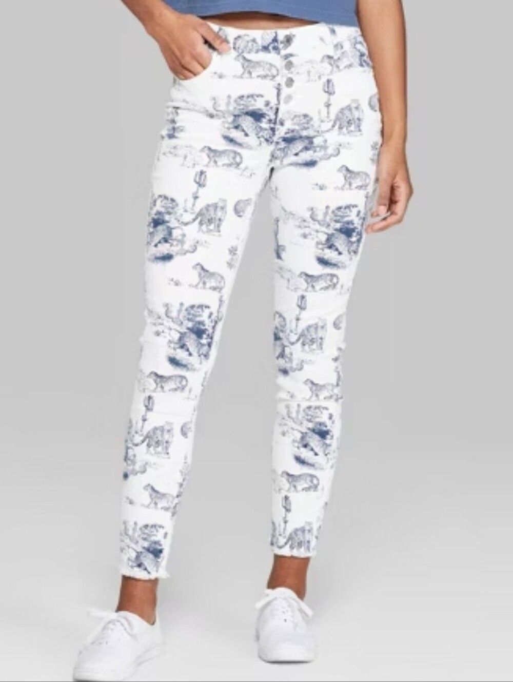 wild fable White Jeans with Navy Blue Desert Toile Accent, High Waist